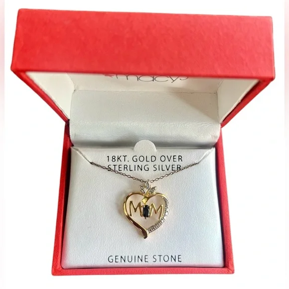 Macy's Gold and Silver Heart Necklace with Precious Stone SOLD! - Picture 7 of 8